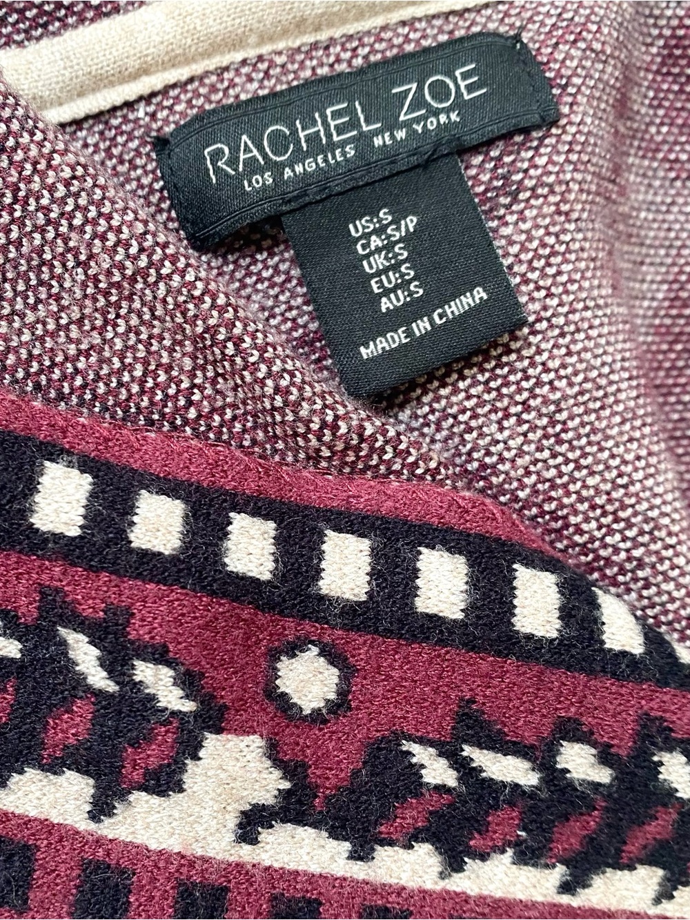 Rachel Zoe Burgundy Floral Jacquard Hooded Cardigan Sweater, Size S - Picture 6 of 9